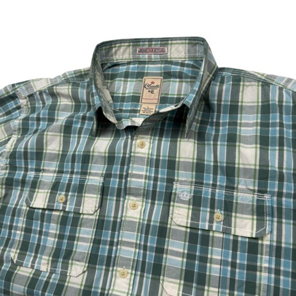 Vintage Cluett‎ Shirt Men Large Green Plaid Workwear Grunge 2011 Dadcore Cotton